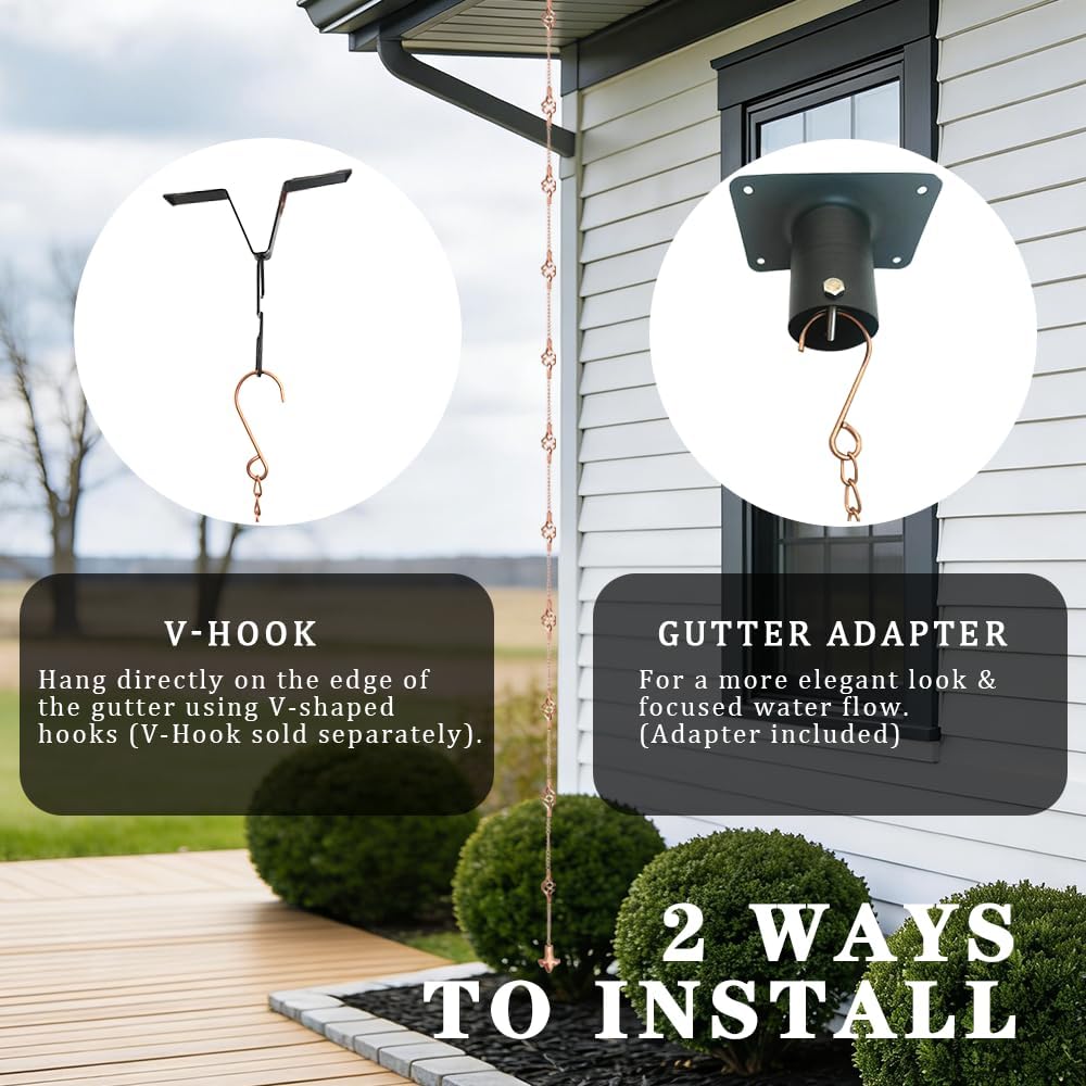 APX Gutter Rain Chains 11 Ft, Decorative Downspout Set with Hook & Anchor. | Cooper 11 Spiral Cups, Heavy Duty &
