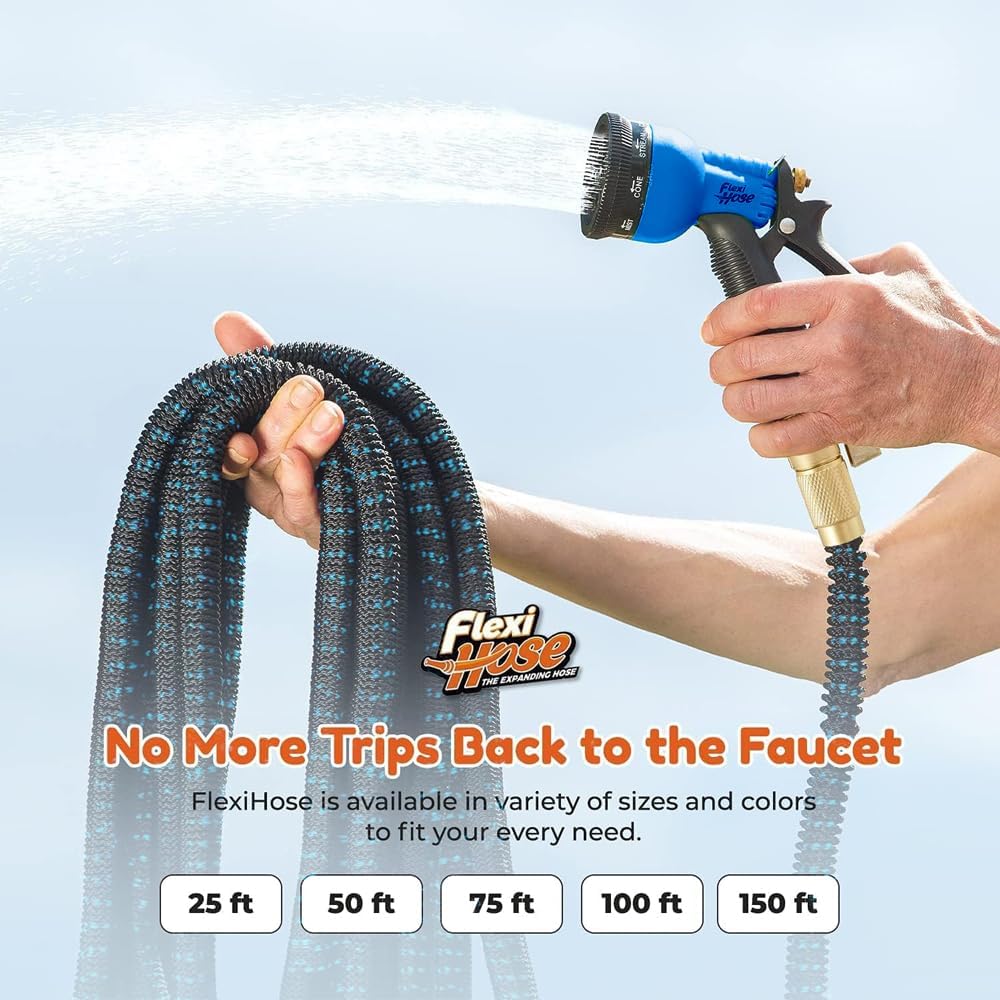 Flexi Hose Expandable Garden Hose with 8 Function Nozzle, 50FT - Lightweight Retractable Garden Hose, Water Hose