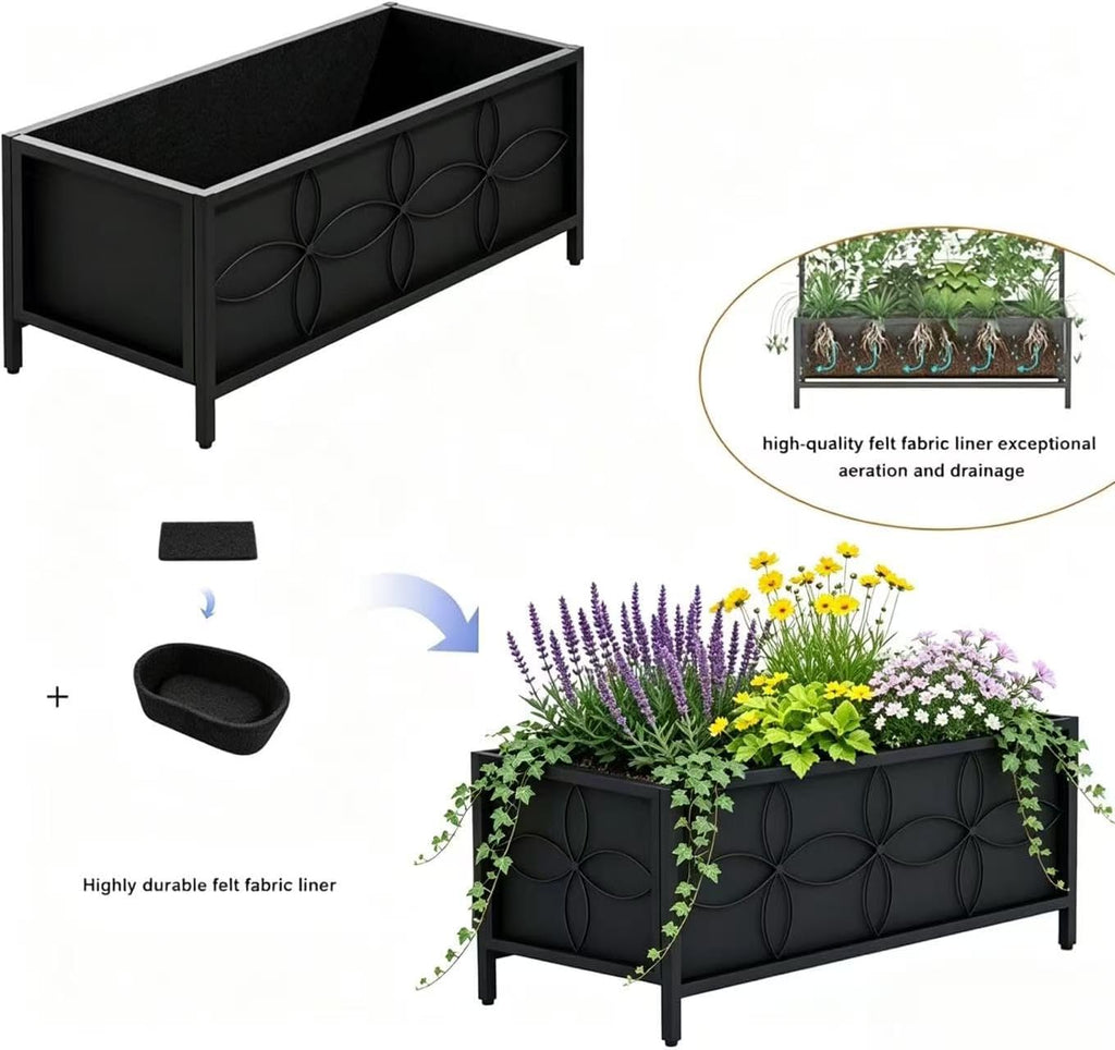 Zhongma Sturdy Raised Garden Bed with Inner Fabric Liners for Vegetables Flower, Planter Box for Backyard Patio