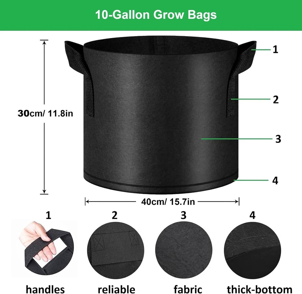 ANSLYQA 10-Pack 10-Gallon Grow Bags | Thickened Aeration Fabric Growing Pots Planters with Handles for Planting