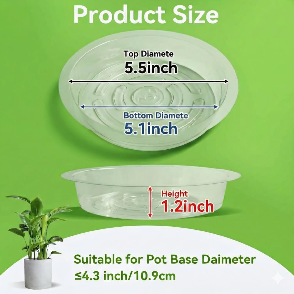 100 Pcs 6 Inch Clear Plant Saucers Bulk, Plastic Plant Saucer | Durable Plant Pot Saucers, Plant Drip Trays Used for