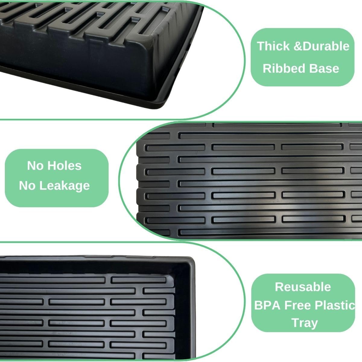 Standard 1020 Tray Sturdy Plant Growing Trays Plastic Seed Starter Tray for Microgreens Heavy Duty Seedling Trays No