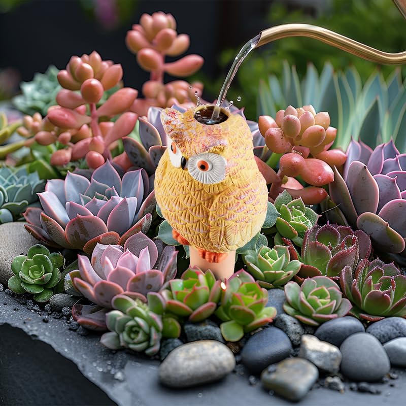 Yeswhat Self Watering Plant Spikes 4 Pack, Terracotta Owl Automatic Plant Waterer for Indoor Outdoor Plants, Slow