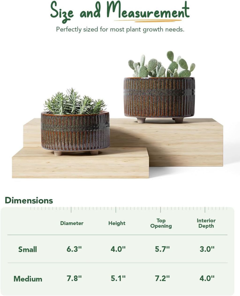 LE TAUCI Succulent Pots, 6.5+8 Inch Ceramic Pots for Plants Indoor, Shallow Round Succulent Planters with Drainage