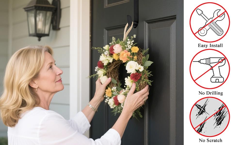 Sattiyrch 15" Wreath Hanger for Front Door, Over the Door Wreath Hook