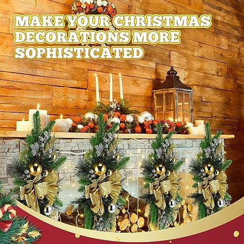 Lyrow 2 Pack 24" Christmas Stairway Swag with Lights, Gold Ribbon