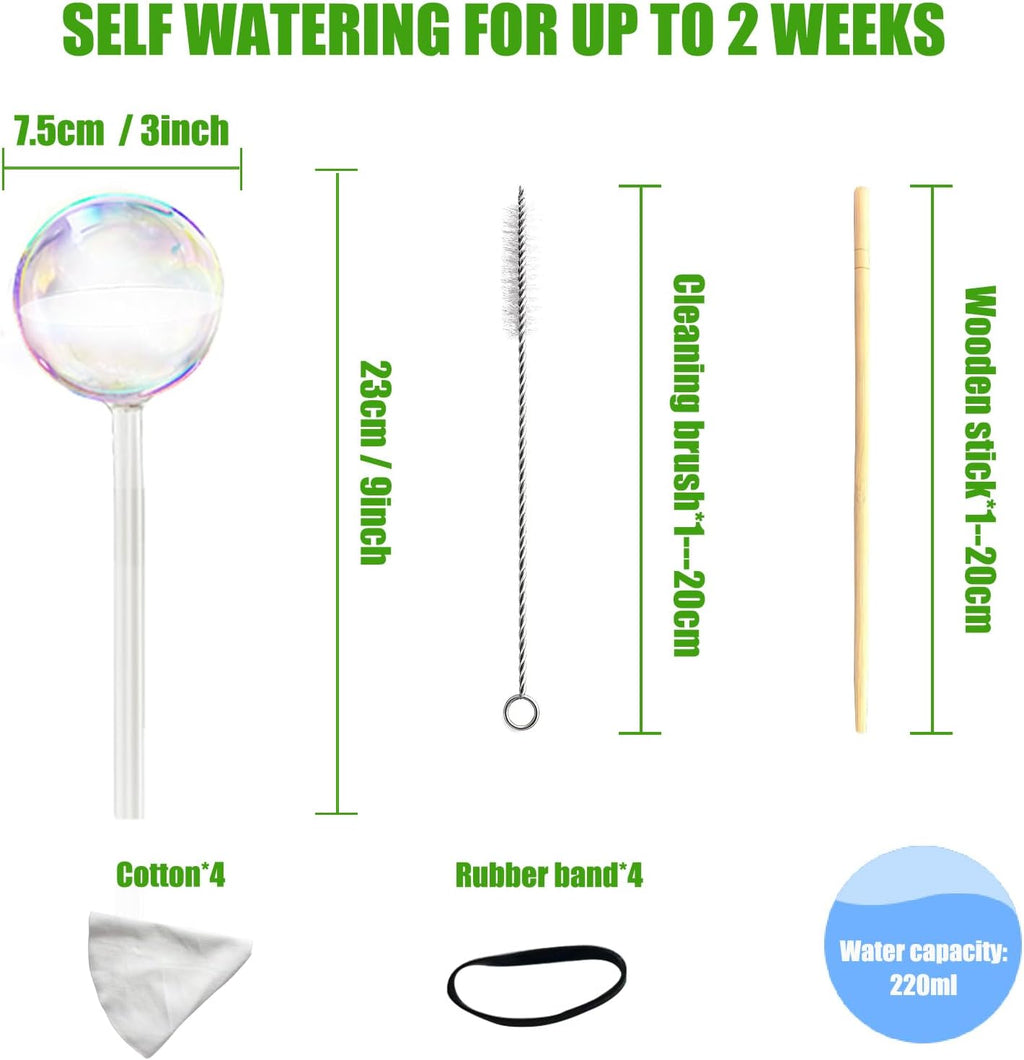 4PC Iridescent Self Watering Globes, Large Glass Rainbow Plant Watering Globes, Self Watering Planter Insert for Indoor