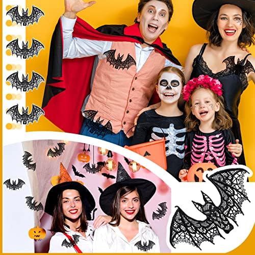 Hoteam 12 Pcs Halloween Lace Bat Decorations Window Wall Party,Black