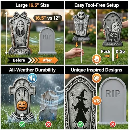 16.5-inch Halloween Courtyard Monument Stone Set - 6-piece.