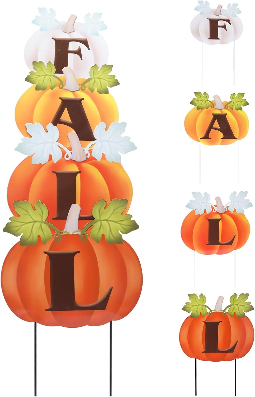 Fall Outdoor Pumpkin Stake Set of 4, Thanksgiving Garden Decor | 35.6'' Metal Garden Stakes, Autumn Harvest Pumpkin