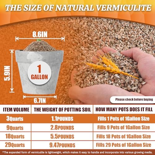 AVALUTION 3QT Vermiculite - Organic Vermiculite for Plants Horticultural Coarse Vermiculite Natural Soil Additive for Potted Plants Gardening Mushrooms Seed Starting