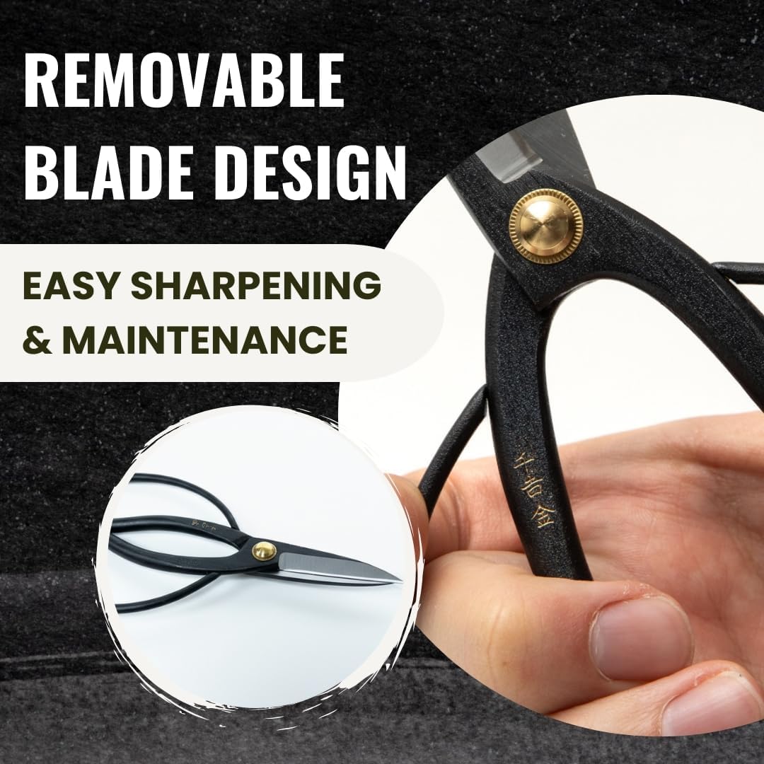 SenkichiKin Bonsai Scissors 7in (180mm) – Made in Japan Pruning Shears, Sharp Carbon Steel for Precision Trimming