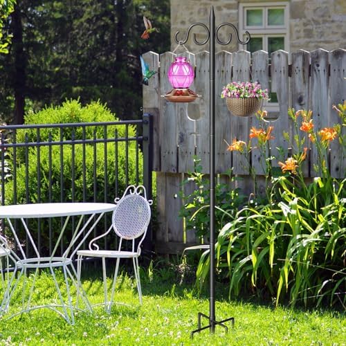 Double Shepherds Hooks for Outdoor, 108 Inch Heavy Duty Bird Feeder Pole with 5 Prongs Base, Adjustable Shepherds Hook for Bird Feeder, Garden, Weddings, Hanging Plant, 2 Pack