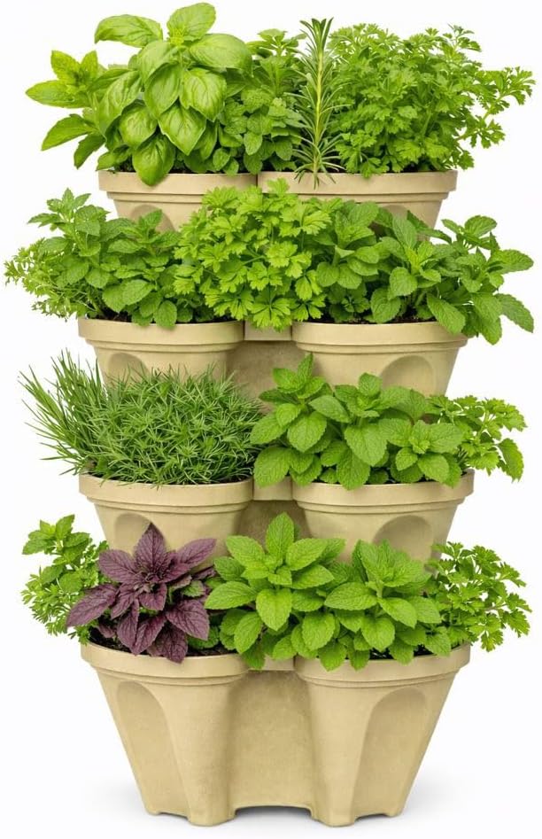 Stackable Vertical Planter Tower, 4 Tier Strawberry Planter,16 Plant Sites, Space Saving Garden Planter for Vegetables