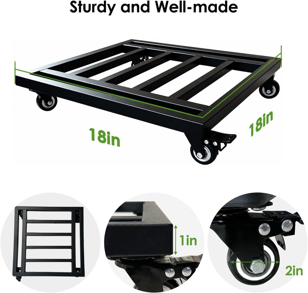 18" Square Plant Stand with Wheels Heavy Duty,Large Metal Plant Caddy Indoor Outdoor Use,Rolling Plant Dolly with