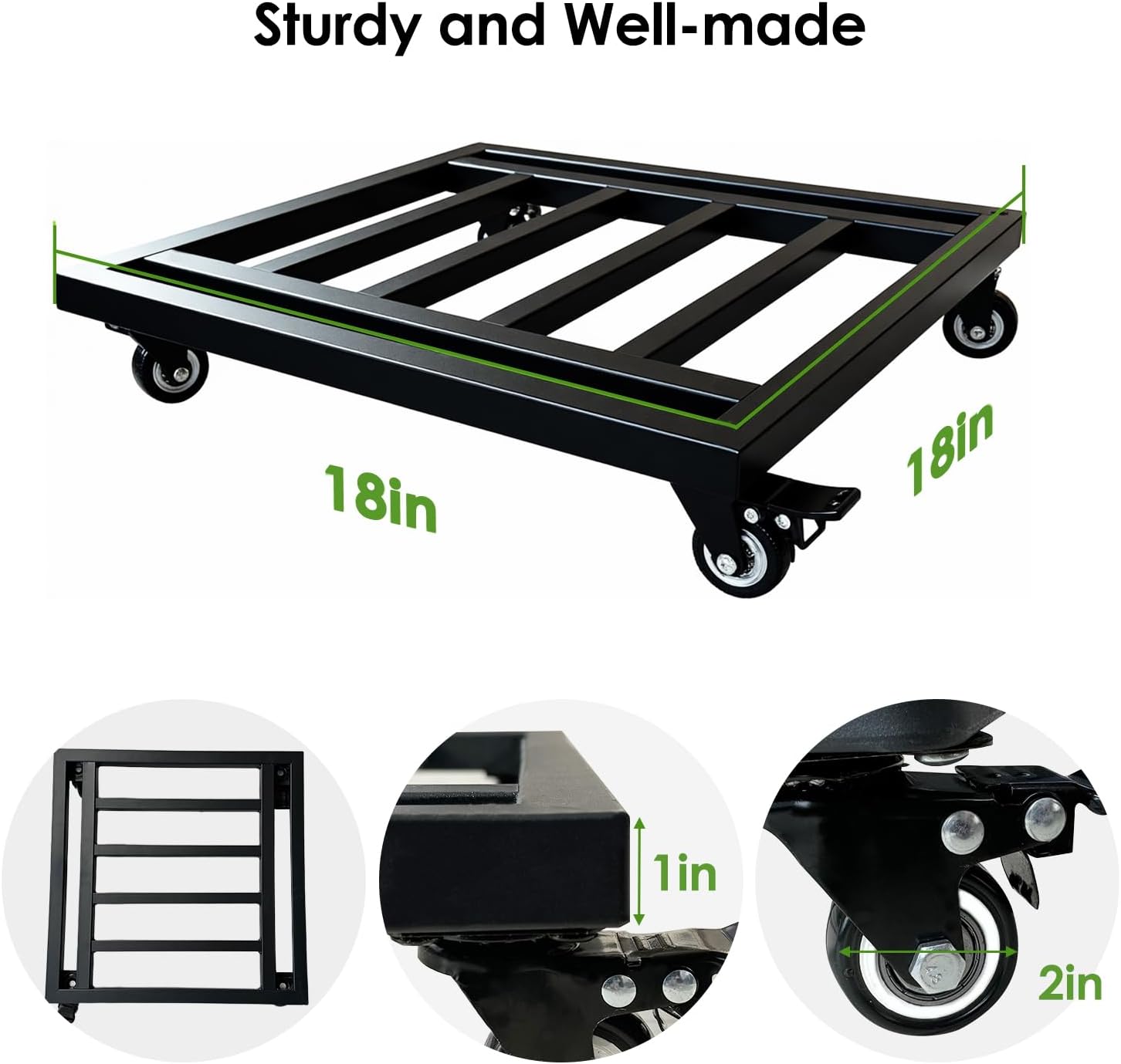 18" Square Plant Stand with Wheels Heavy Duty,Large Metal Plant Caddy Indoor Outdoor Use,Rolling Plant Dolly with