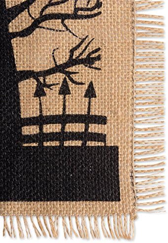 DII Halloween Primitive Style Burlap Tabletop Décor, Spooky Haunted House Jute, Table Runner, 14x74, Black & Tan