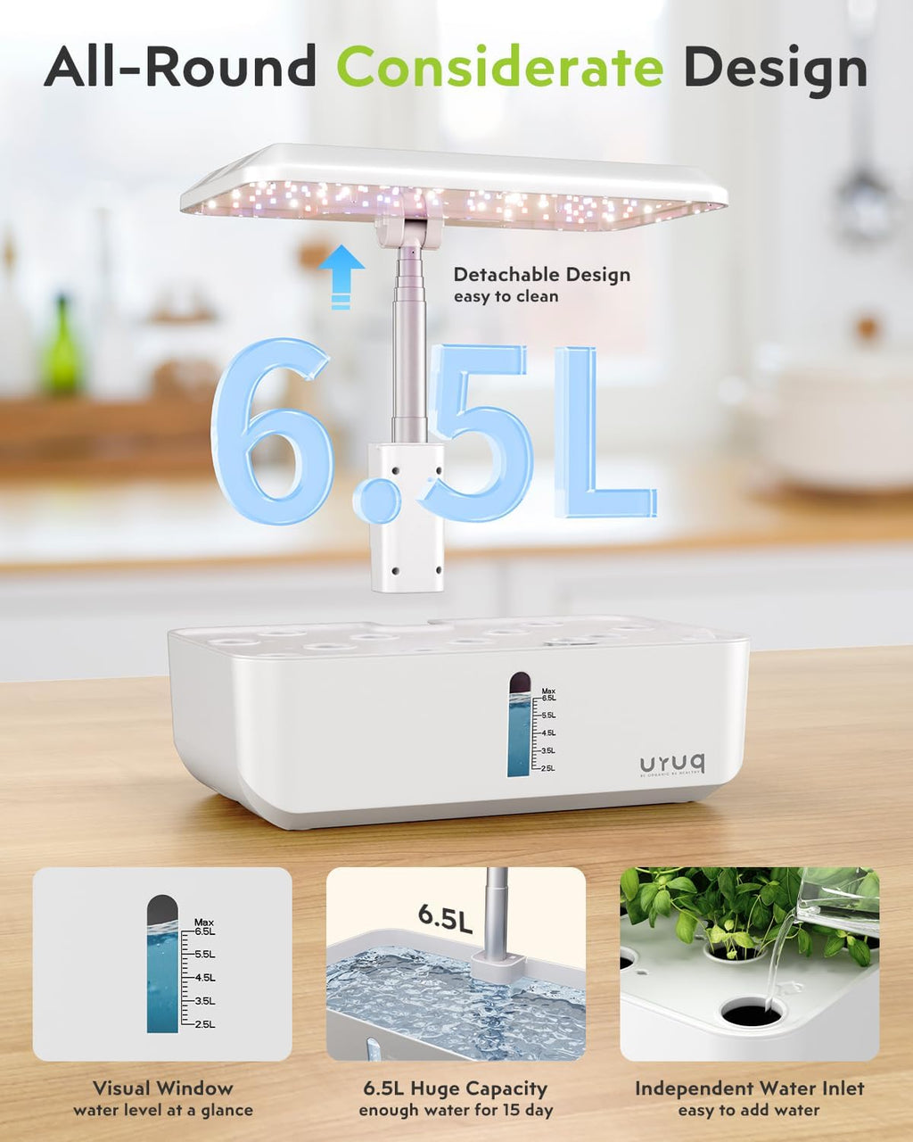 12 Pods Hydroponic Growing System LED Grow Light Remote Control White | Quiet Water Pump, Automatic Timer, Height