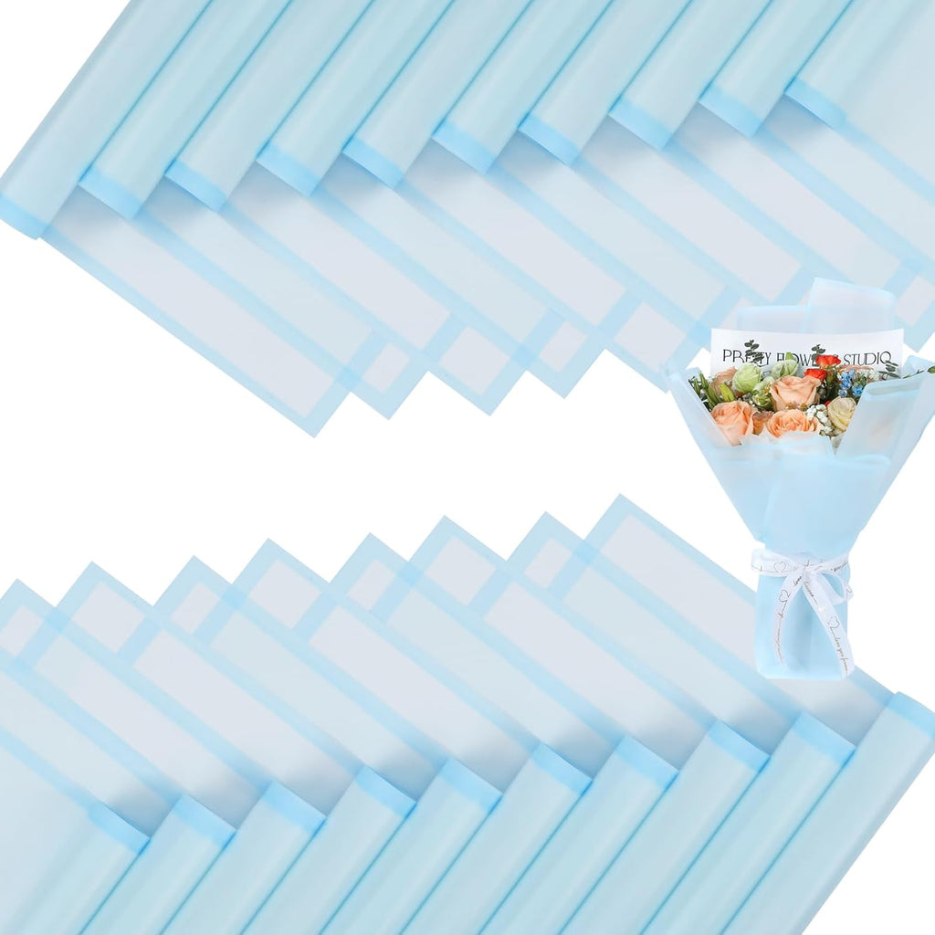 FUHITIM 20 Sheets Flower Wrapping Paper (Translucent Light Blue)