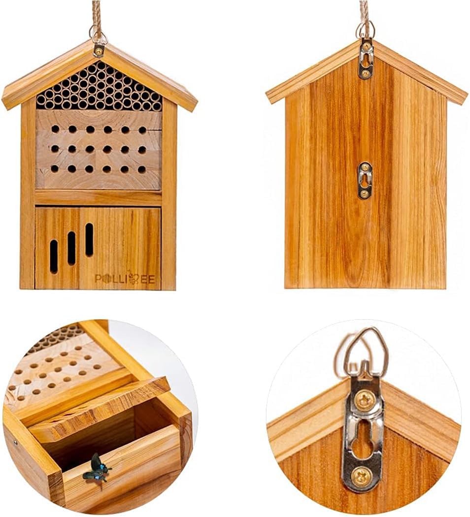 Mason Bee House -Wax Coated Mason House for The Garden,Natural Handmade Wooden Mason Home, Attracts Peaceful Bee