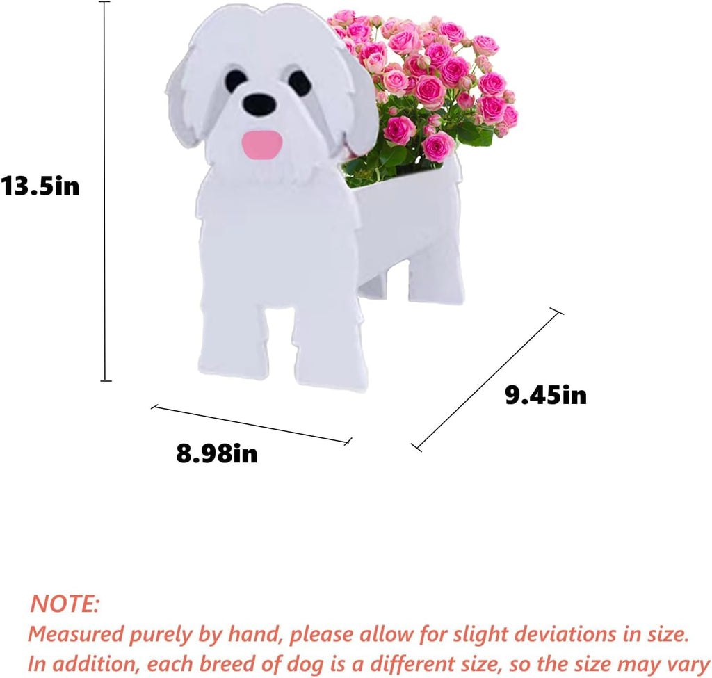 White Shih Tzu Dog Planter Pots, Animal Shaped Flower Pot | Cute Plant Gift for Women and Pet Lovers, Indoor Outdoor