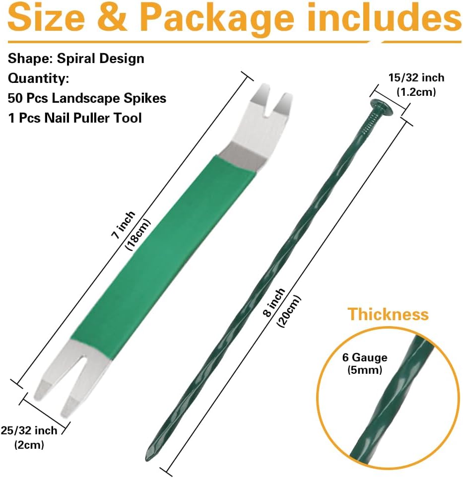 Bakulyor 50 Pack Metal Landscape Stakes, 8 Inch Artificial Grass Nails, 6 Gauge Large Landscaping Staples, Green Edging