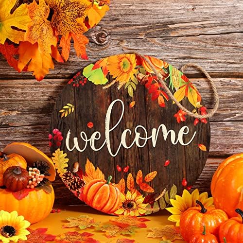 Capoda Fall Floral Welcome Sign Thanksgiving Wooden Hanging Door Sign