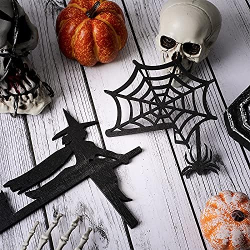 Jetec 2 Pcs Halloween Door Corner Sign Wood Witch Spider Web, Black