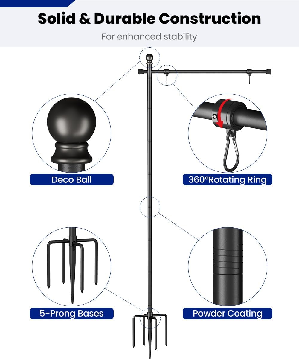 Koutemie 10FT In Ground Flag Pole Holder for Outside House for 3x5 Flags | Adjustable Flag Poles for 3x5 American