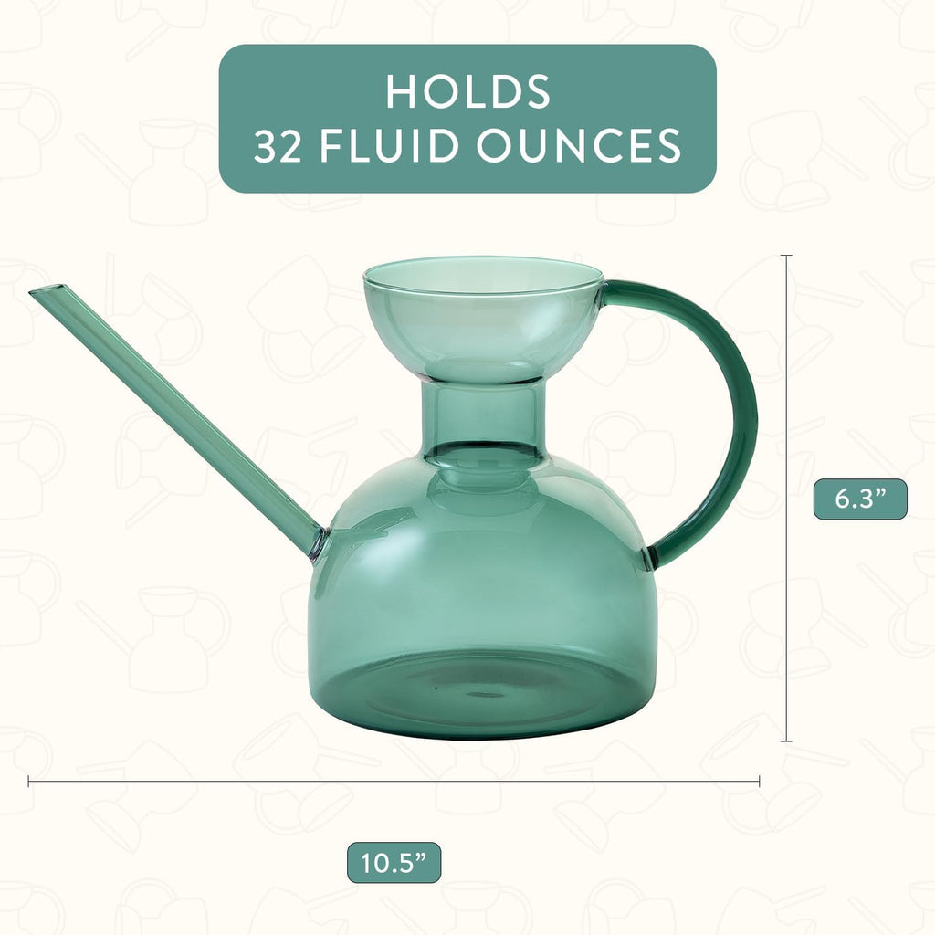 Modern Sprout Glass Watering Can - 32 oz - Long Spout Modern Decor (Teal) | Handcrafted from Borosilicate Glass - Ideal