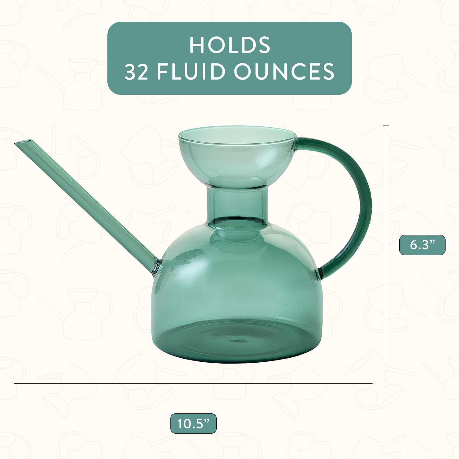Modern Sprout Glass Watering Can - 32 oz - Long Spout Modern Decor (Teal) | Handcrafted from Borosilicate Glass - Ideal