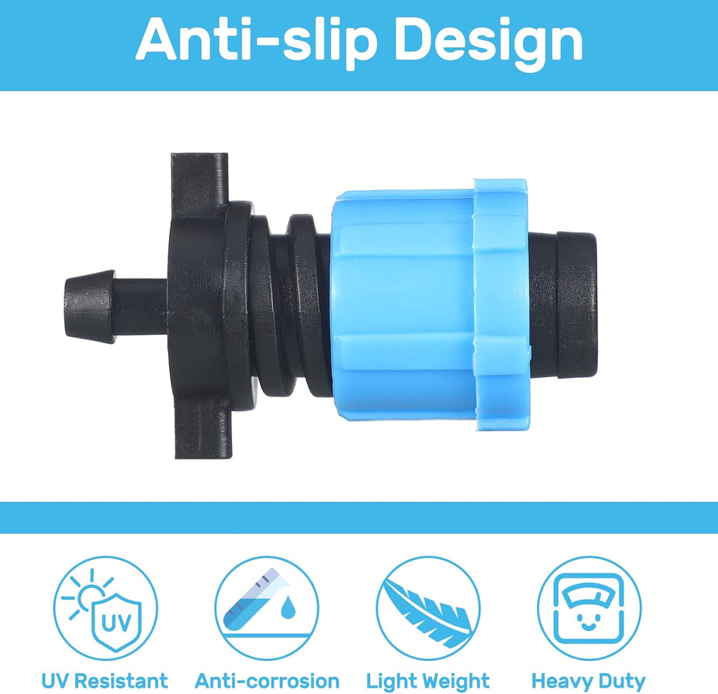 Frienda 100 Pcs Drip Tape Connector Fittings, Locks 1/4" Barb for 5/8" Drip Irrigation Fitting Kit Irrigation Tubing