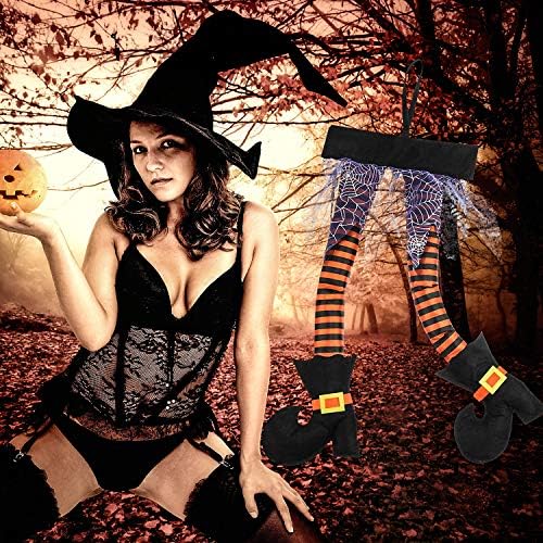 meekoo 1 Pcs Halloween Witch Legs with Shoes for Wreath,Orange