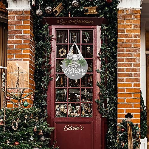 Welcome Sign for Front Door 12 in Wreath Decorations for All Seasons Grey