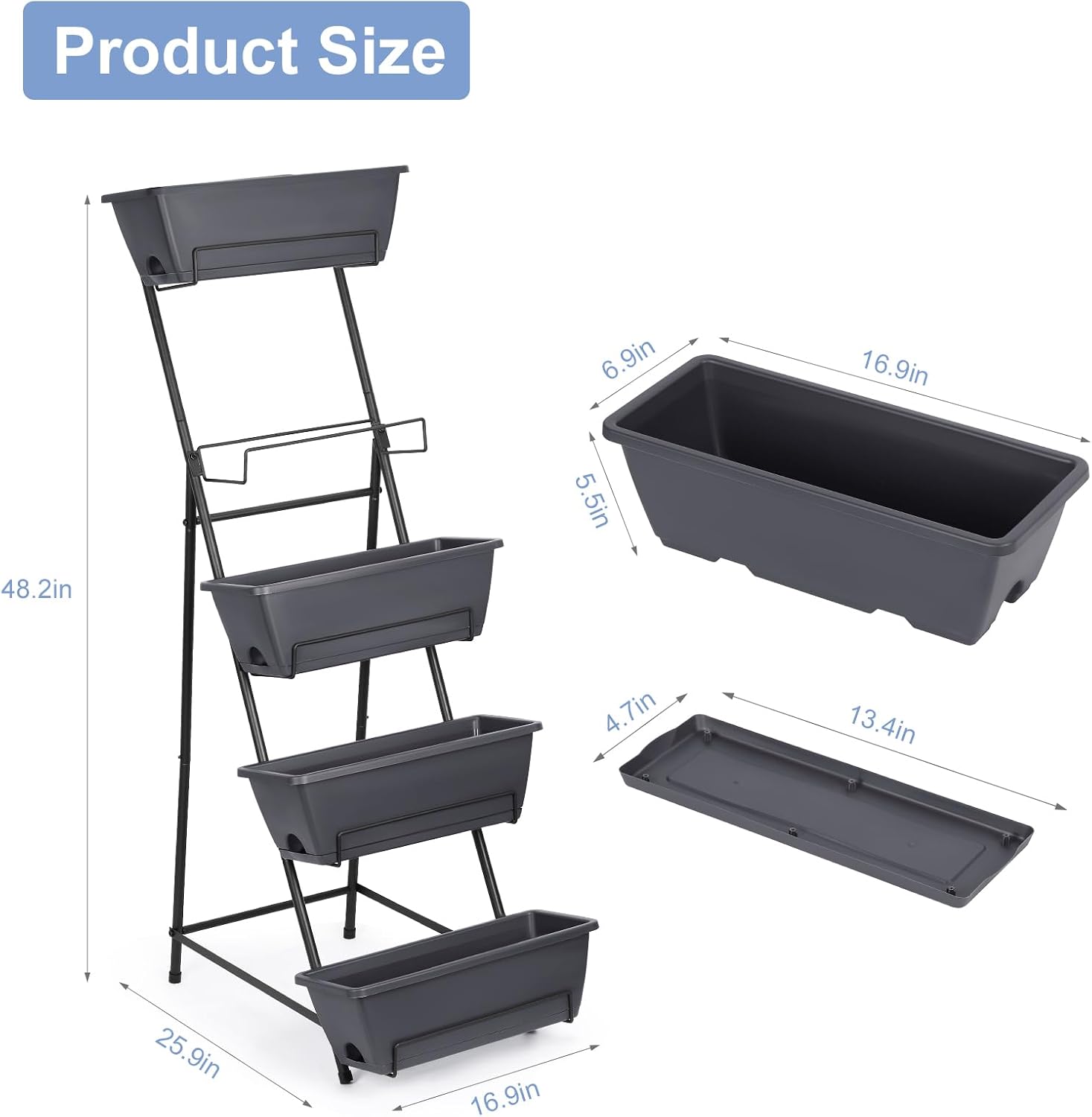5 Tier Vertical Garden Planter Grey Herb Garden Planter for Outdoor Plants Vertical Raised Garden Bed Standing Tiered