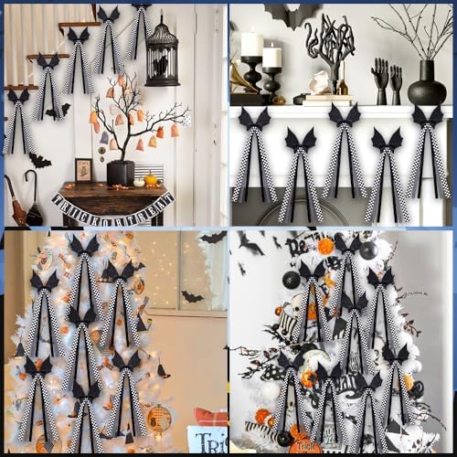 JOICEE 12Pcs Halloween Wreath Bows Bat Glitter Bows for Halloween Decor