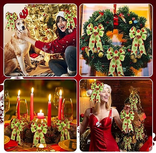 Lyrow 16 Pcs Large Christmas Bows Polka Dot Christmas Tree Bow