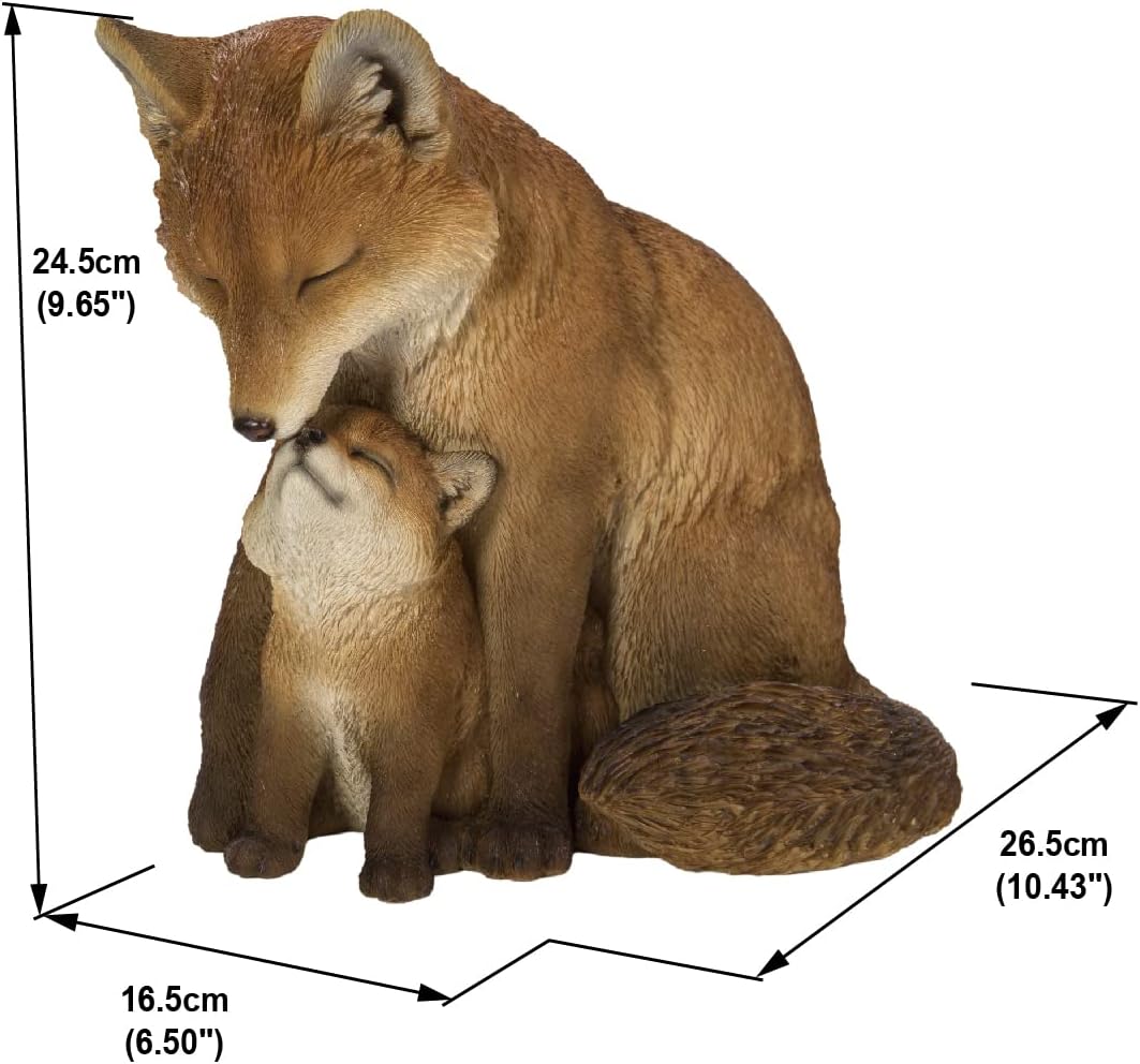 HI-LINE Gift Cuddling Mother and Baby Fox Garden Statue, Brown (87719-I)