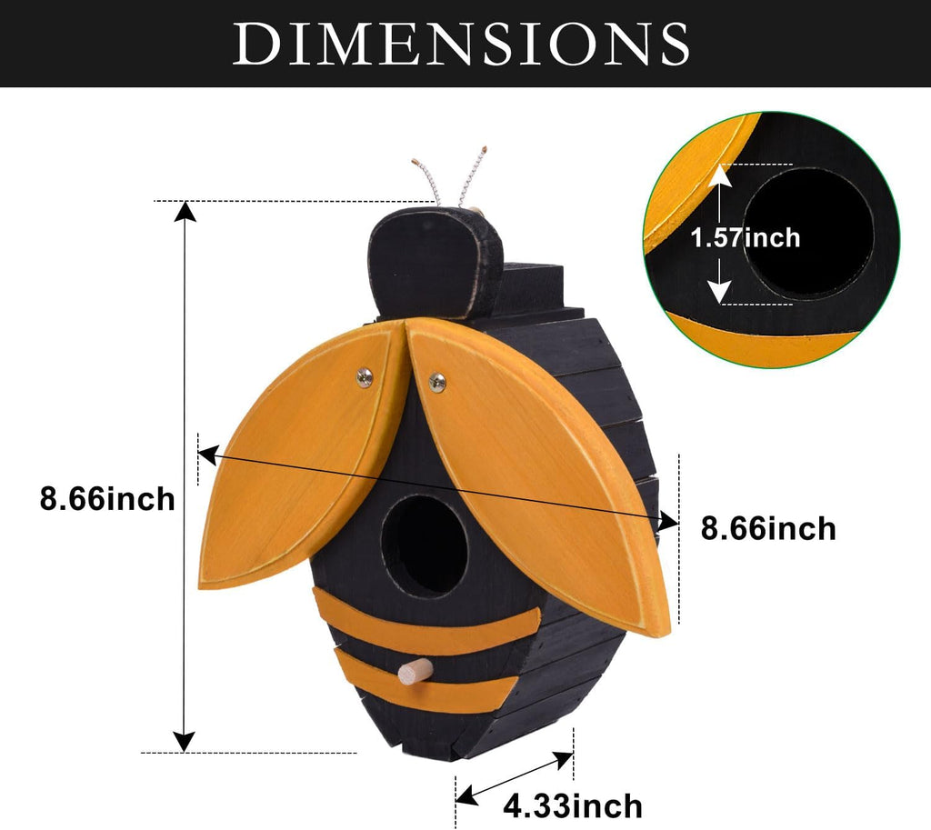 Bee Shaped Wooden Birdhouse - Handmade Bird Houses for Outside - Cute Bee Design for Garden Decoration