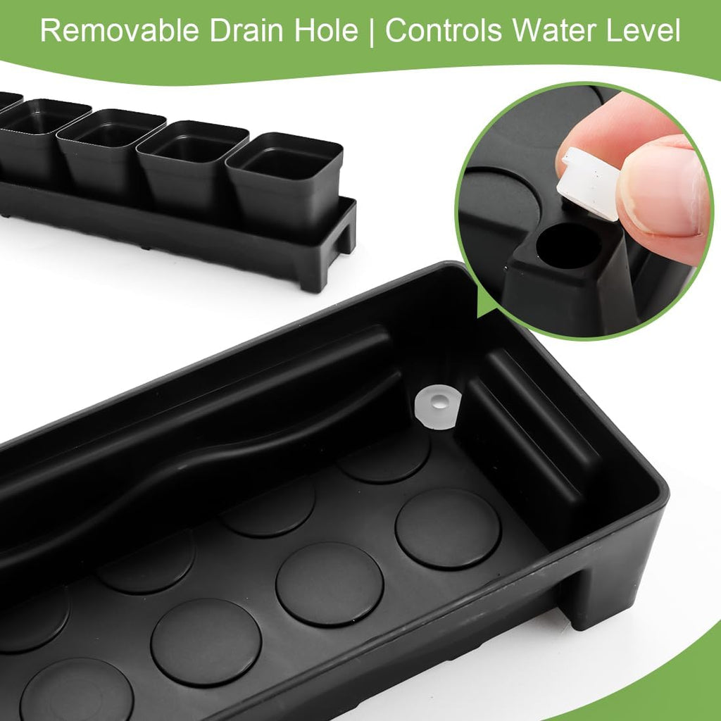 RooTrimmer 10 Pack Plastic Windowsill Saucer with 2.8 inch (7CM) Square Nursery Pots 60pcs, Rectangular Window Sill