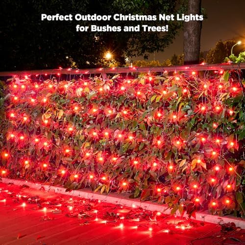 Led Net Lights Christmas Lights Outdoor 200Leds 9ft x 6ft Upgraded Red Christmas Net Lighting, Waterproof 5mm LED Wide Angle Outdoor Indoor Mesh Net Light for Trees, Bushes, Shrubs Decorations