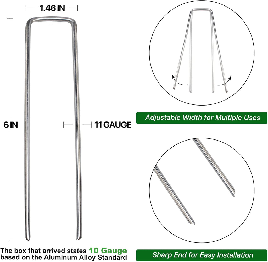 Landscape Staples 6 Inch 120 Pack 11 Gauge Galvanized Landscaping Fabric Pins Anti-Rust SOD Staples Ground Stakes for