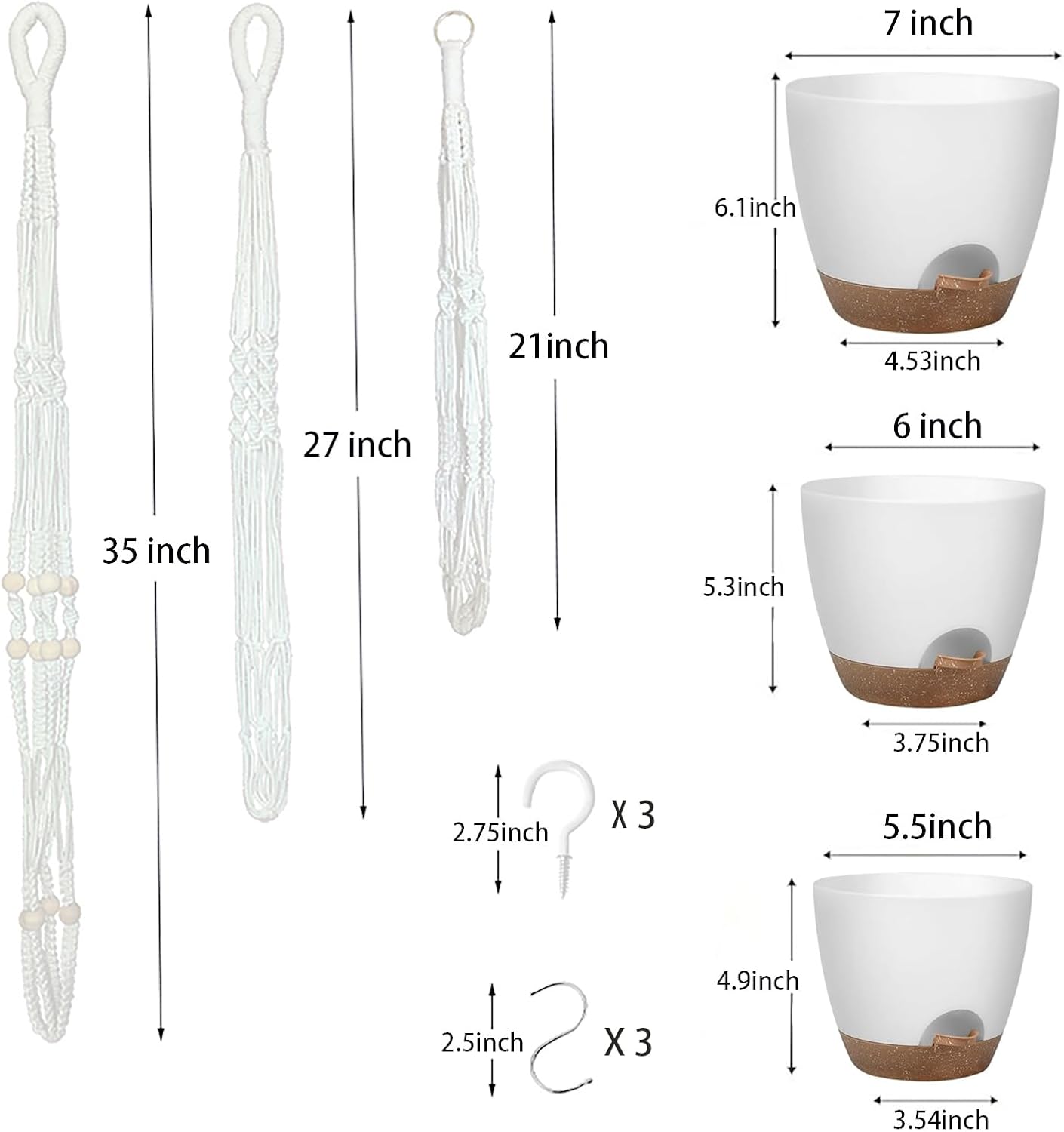 Hanging Planters with Macrame Plant Hangers for Indoor Outdoor Plants, 3 Set Hanging Baskets Flower Pots Holders