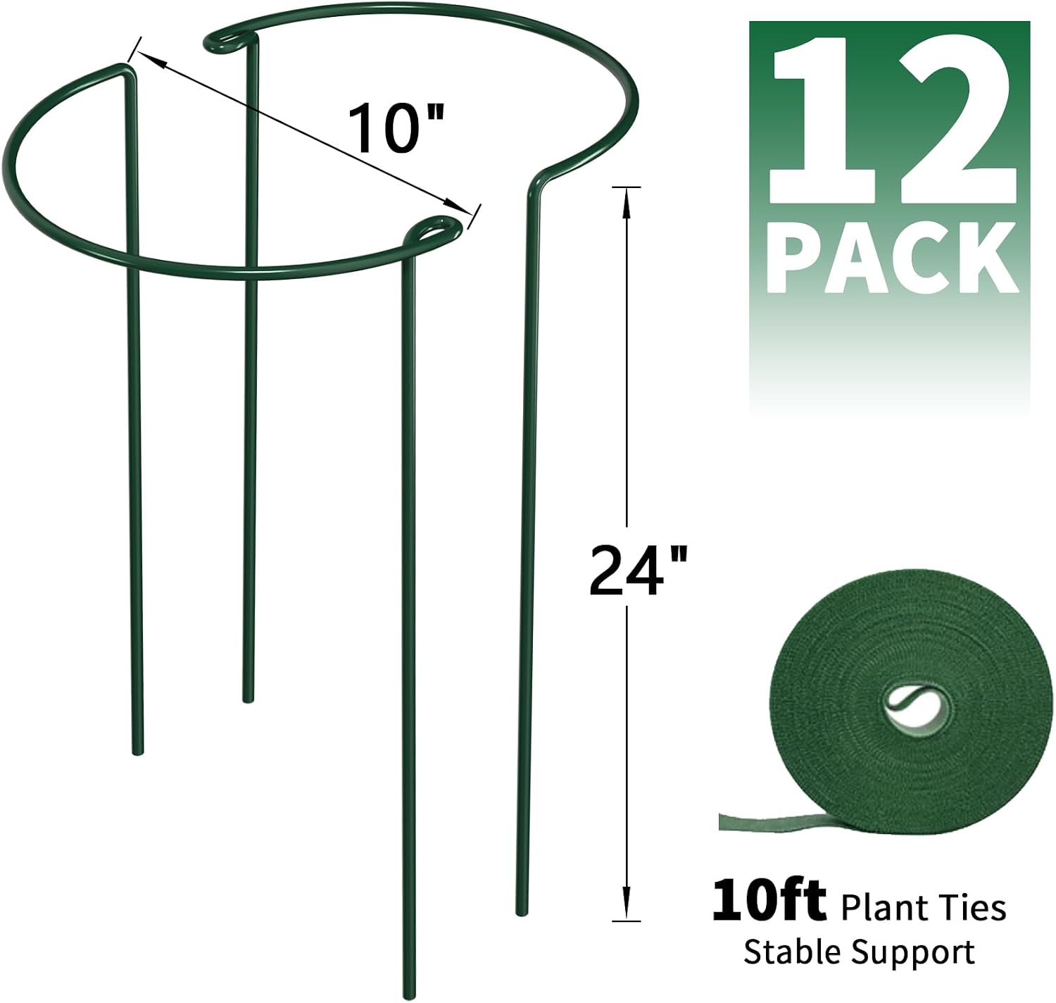 AMAGABELI 12 Pack 24 Inch Plant Support Stakes Peony Cage Heavy Duty Ring Metal Garden Support Structures Plant Cage