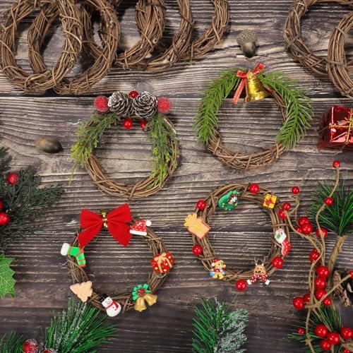 Ruisita 16 Pieces 4 Inch Grapevine Wreaths Vine Branch Wreath Christmas Rattan Wreath Garland Decoration for Christmas Holiday Craft or Wedding Supplies