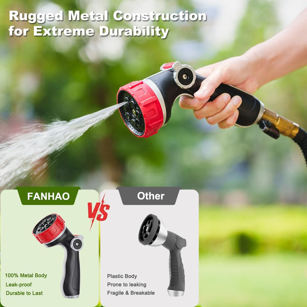 FANHAO Professional Garden Hose Nozzle Heavy Duty Metal, Thumb Control Spray Nozzle with 7 Patterns, High Pressure