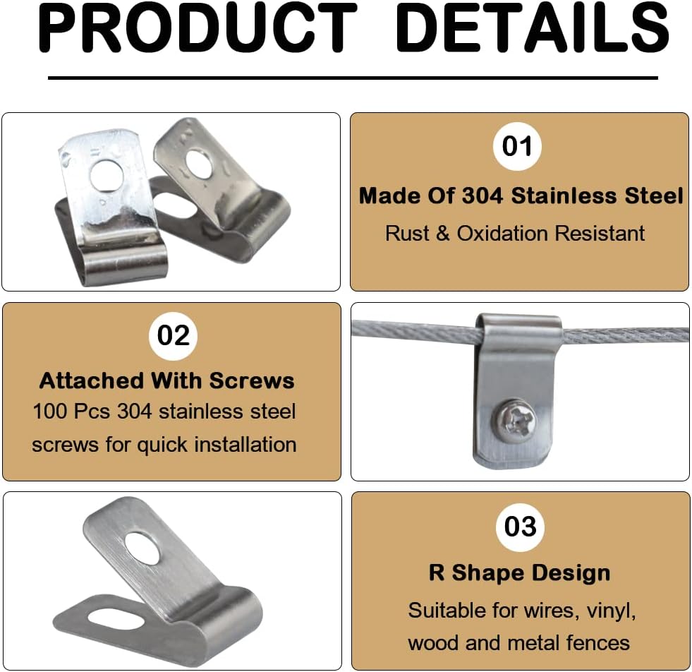 LSGCQ Wire Fence Clips Metal Fence Wire Clamps Stainless Steel, 400 PCS | Fencing Mounting Clips with 400 PCS Stainless