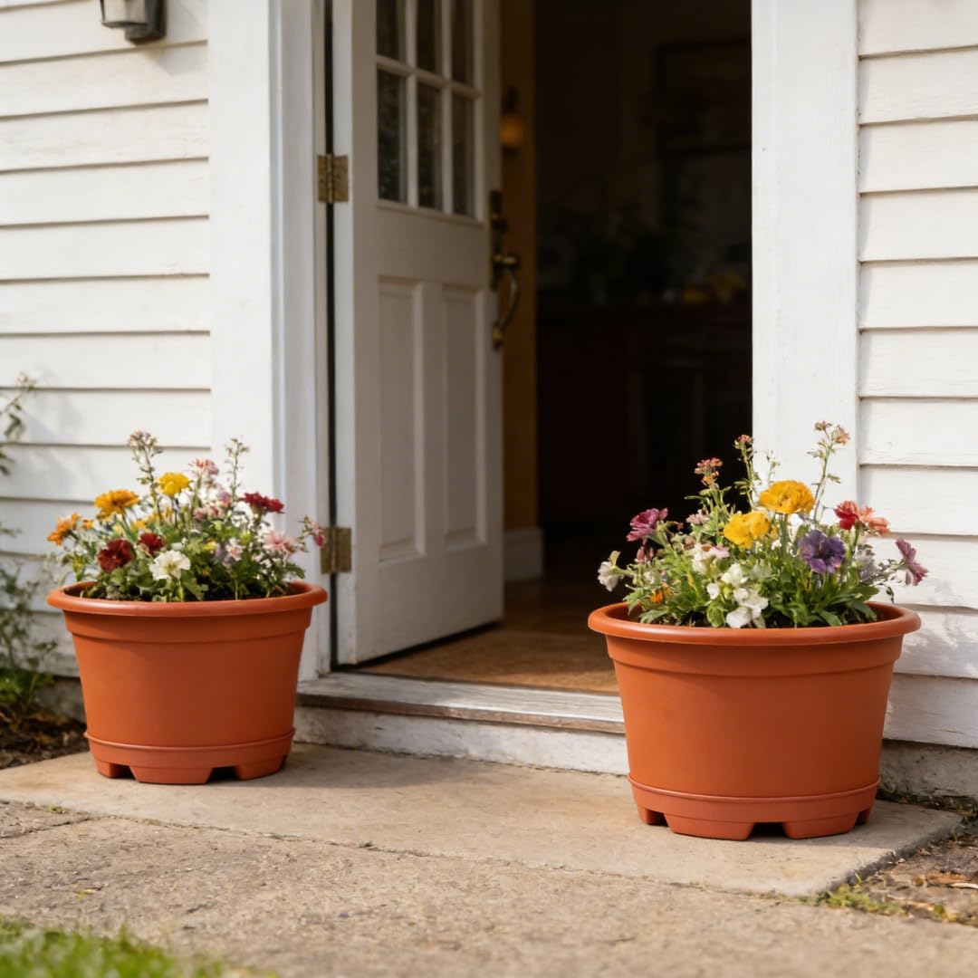 KPUVX Outdoor Flower Pots, 13 inch, 5 Packs | Modern Decorative, Garden Pot with Saucer, Lightweight Large Plastic