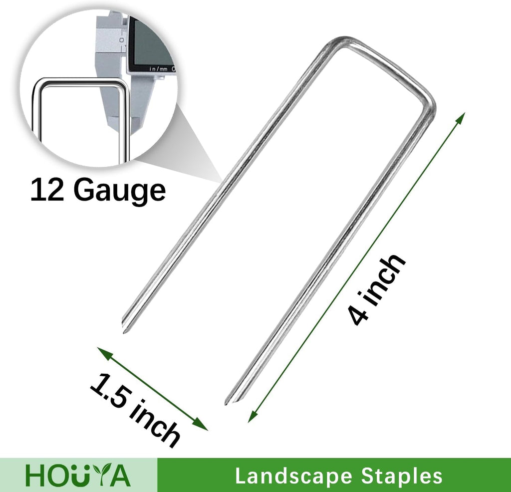 200 Pack Landscape Staples 4 Inch 12 Gauge Garden Stakes Galvanized Garden Staples Ground Pins Anti-Rust Ground Stakes