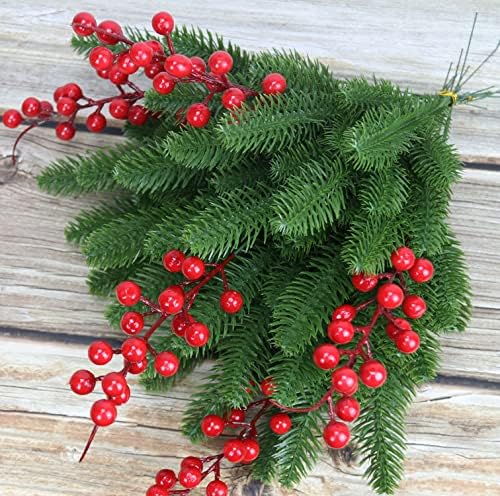 KLEWEE 60 Pcs Artificial Pine Branches, Christmas Tree Filler Branches, Realistic Faux Christmas Greenery Green Plants Pine Picks and Stems for Christmas Decorating Crafts Vase DIY Wreath Garland